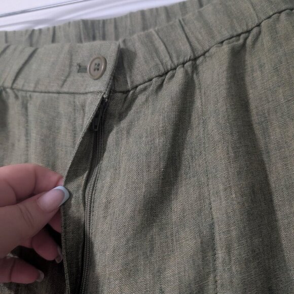 Eileen Fisher | Washed Organic Linen Délavé Wide Trouser Pant In Coriander Green - Picture 10 of 11